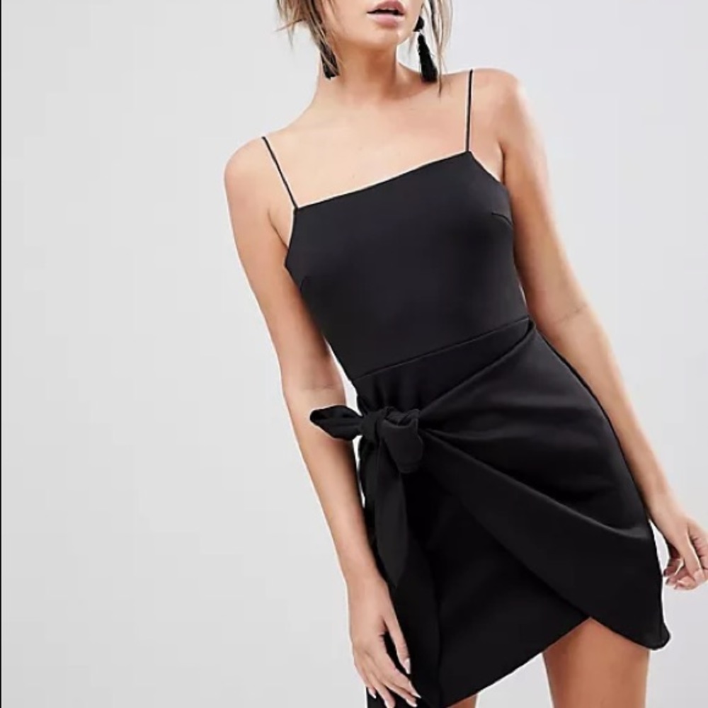 ASOS Wrap Front Bow Scuba Mini little black dress